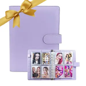 A5 Kpop photo card binder, 6-ring A5 binder card collection album, with 240 card slots, PU leather binder cover with magnetic buckle Decor  Purple