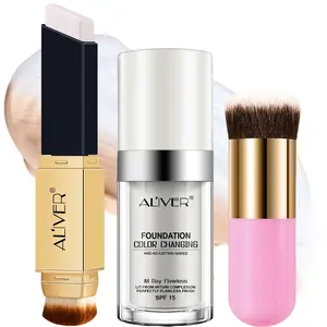 Christmas Aliver 2-in-1 Concealer Stick Foundation with Cosmetic Brush Concealer, Coverage Pore 01 Color and Aliver Liquid Foundation Sunscreen Base Brush, Makeup Kits Christmas gifts Holiday gifts