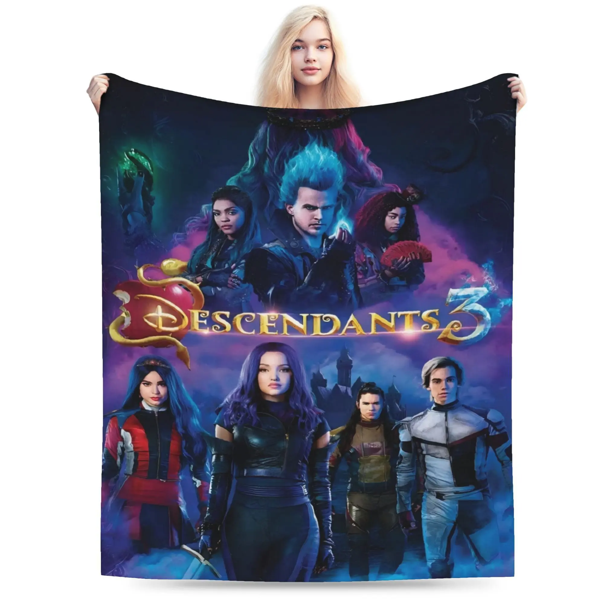 Descendants 3 Theme Print Extra Soft Fleece Blanket - Suitable for all seasons, sofas, beds, offices, and travel - The perfect gift for fans.