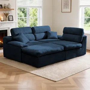 110" Large Cloud-Style Living Room Modular Sofa Set, Modern Large Compression L-Shaped Sofa with 2 Throw Pillows, 4-Seat Sofa, Premium Velvet Material for Cloud-Like Comfort, Flexible Modular Design, No Assembly Required. — Blue