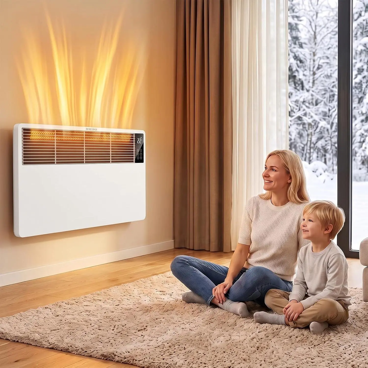 1500W Indoor Panel Heater, Portable Space Heater with Wheels & Wall Mount, Remote, Quiet ECO, 24H Timer, Dual Overheat Protection, Half-Mesh/Full-Mesh Panel