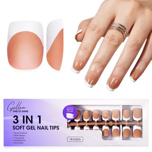 Gellen French Soft Gel Nail Tips – 150PCS Brown-White Short  French Tips (15 Sizes, 150pcs) NO glue included