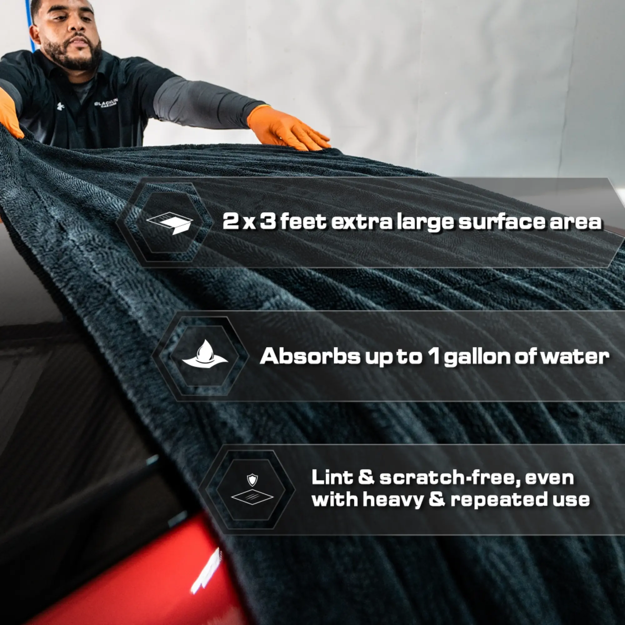 BLACKLINE® TWISTED-LOOP DRYING TOWEL - Ultra-Absorbent Car Drying Towel Made With A Twisted-Loop Microfiber Weave, 1300 GSM Premium Microfiber
