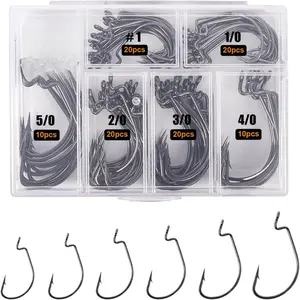 Fishing Hooks, 140PCS/ 100PCS/ 60PCS EWG Offset Worm Hooks Bass Hooks Wide Gap 2X Strong Senko Bait Texas Rig Jig Fish Hooks  Bass Trout Saltwater Freshwater Size: # 4 # 2 # 1 1/0 2/0 3/0 4/0 5/0