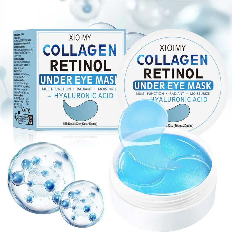 60pcs Collagen & Retinol Eye Mask, Hydrogel Collagen, Intense Moisturizing, Deep Nourishment, Smooths Skin Texture, Reduces Dark Circles, Hydrating Eye Treatments