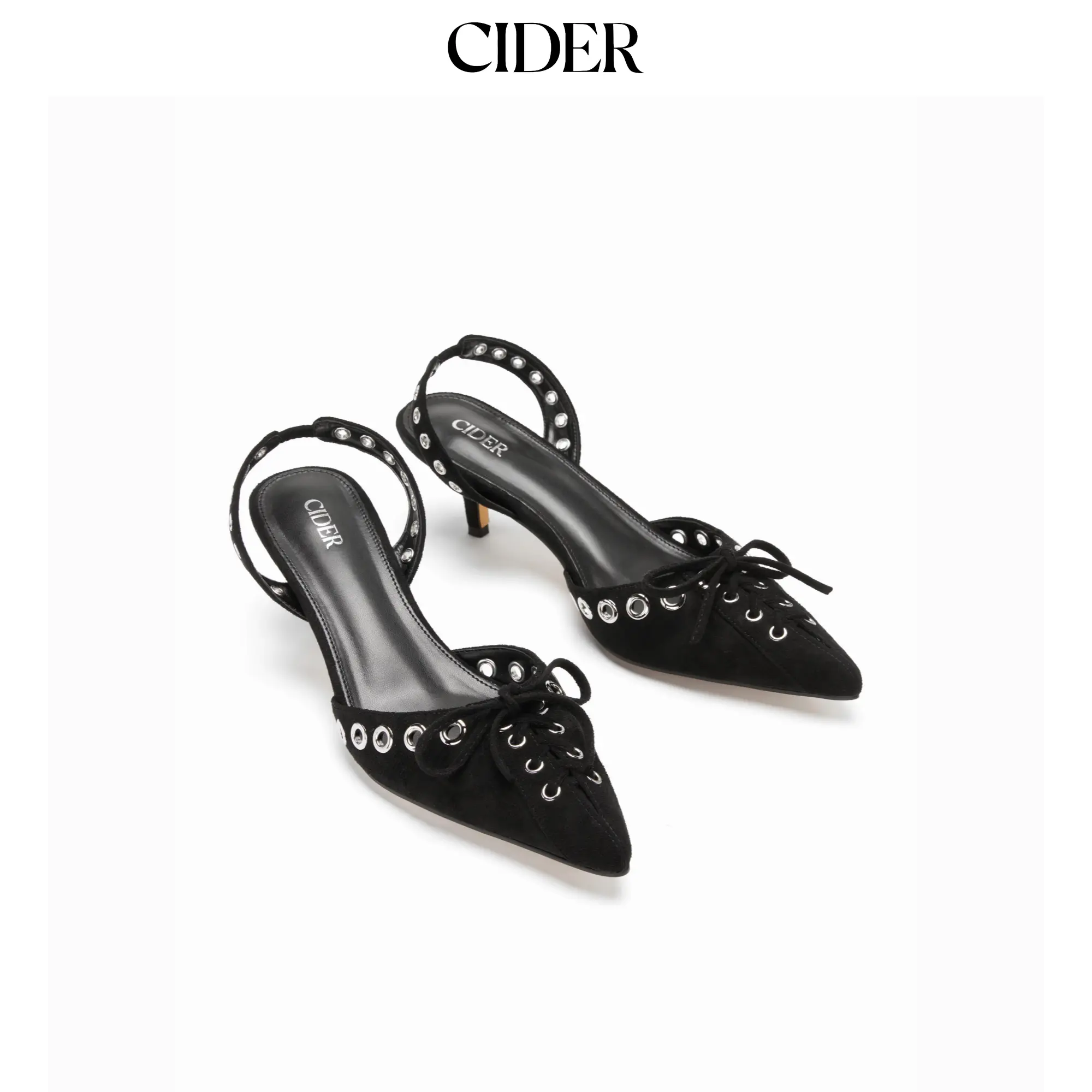Cider FAUX SUEDE BOWKNOT SLINGBACK KITTEN HEELS