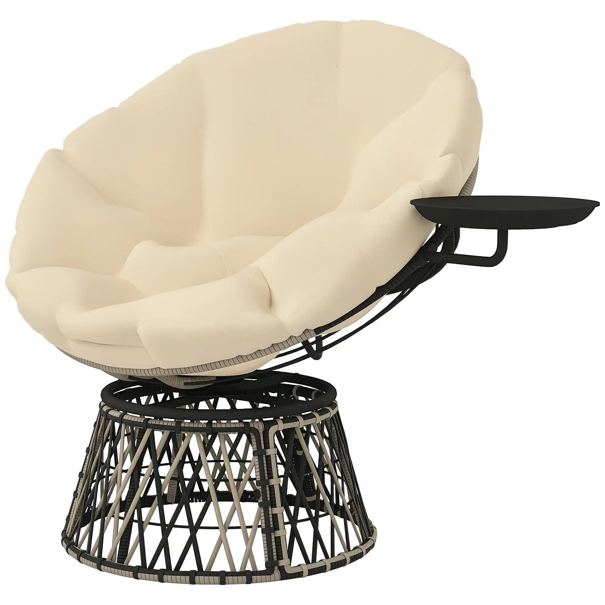 360° Swivel Overstuffed Round Chair - 39in Cushion, Built-In Side Table for Drinks & Snacks, Large Heavy-Duty All Weather Indoor Outdoor Furniture Chair, All Weather Chairs
