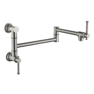Brass Wall Mount Pot Filler Faucet - Corrosion-Proof, Dual Handle, Free-Swivel, Dual-Attachment Plumbing Valve for Pot Filling