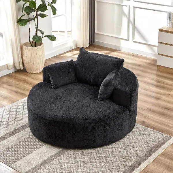 Niccae 55-inch Chenille Single Sofa, No Assembly Fluffy Cloud Lounge Chair for Living Room, Bedroom, Home Theater - Plush Modern Accent Chair with Back Cushion