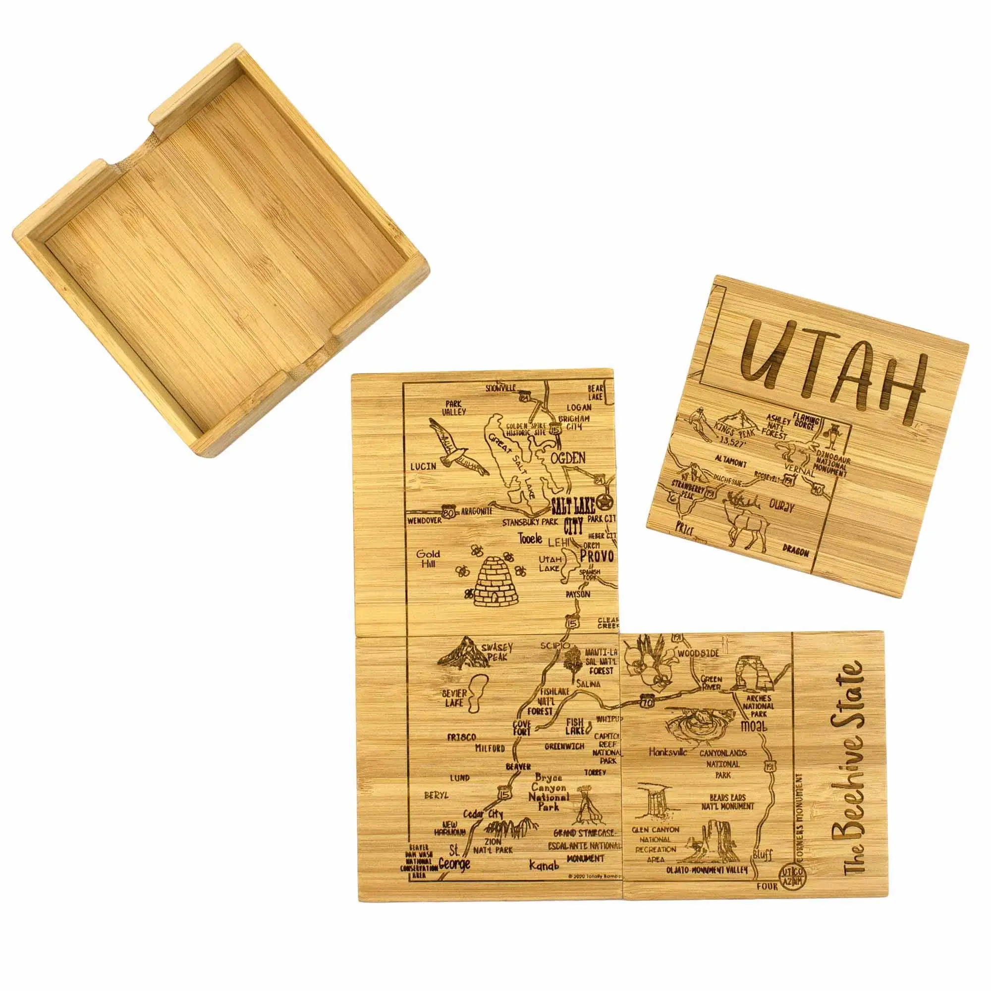 4-Piece Utah Puzzle Coaster Set with Case