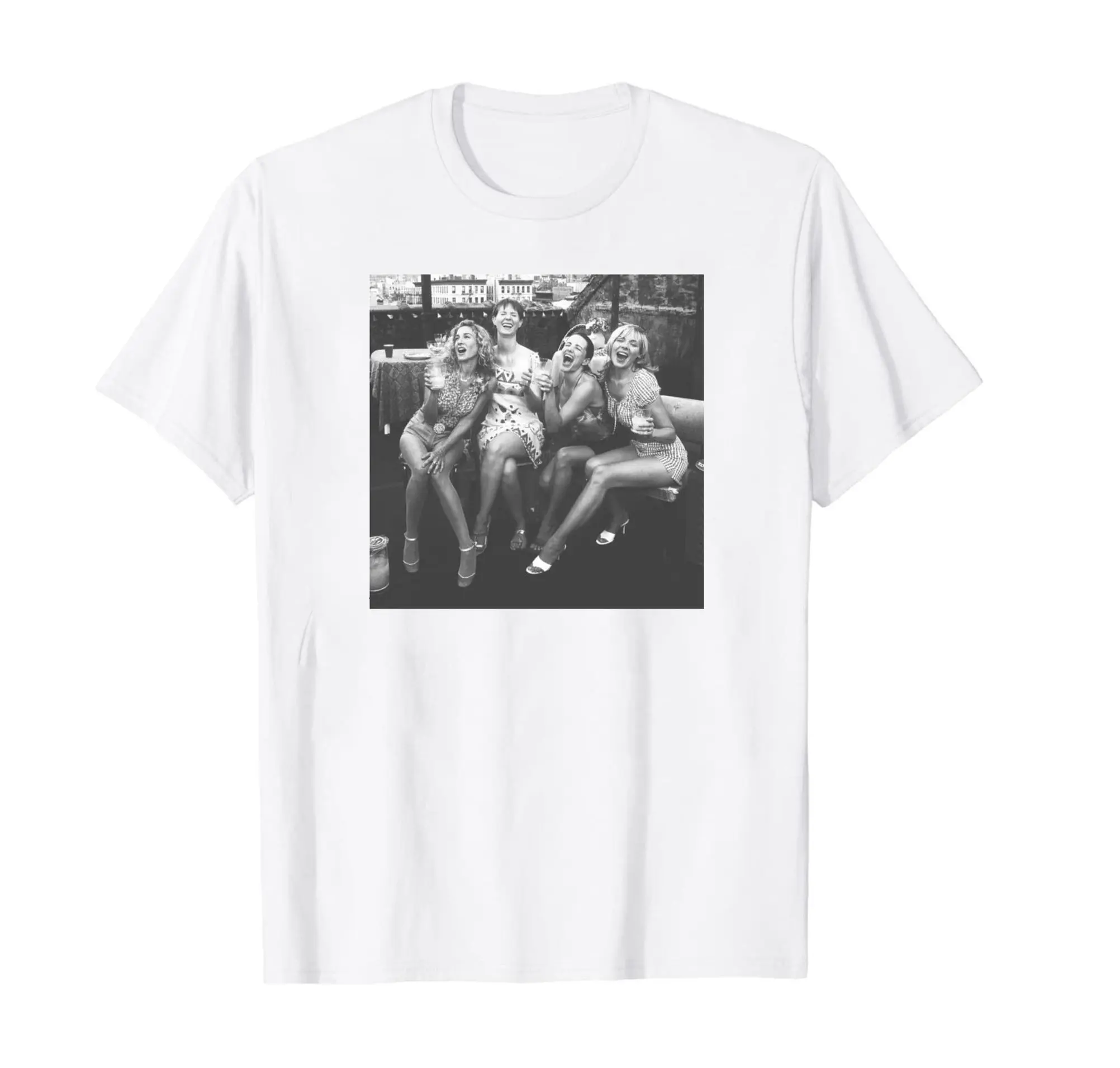 VintageTee Gildan Sex and The City Movie Unisex T-shirt, Carrie Miranda Samantha and Charlotte Black White Photo Tee, Festive Round Neck Tshirt