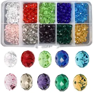 Wholesale Briolette  Glass 500 count 6mm Beads Finding Spacer Beads Faceted with Container Box Beads for Making  10 Colors (6mm)