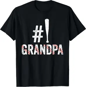 100% Cotton Mens Number One Baseball Grandpa For Grandparents Day #1 Grandad T-Shirt