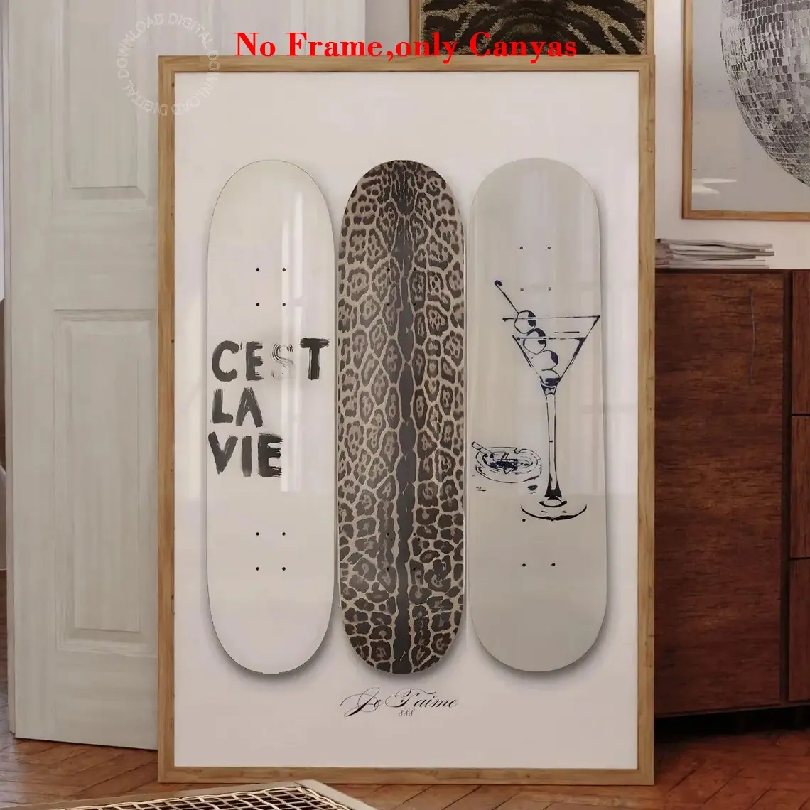 Vintage Leopard Print Wall Art Canvas, Leopard Printed, Unframed Painting, Dirty Martini New York Girl Painting, Retro Poster Decor for Living Room & Bedroom