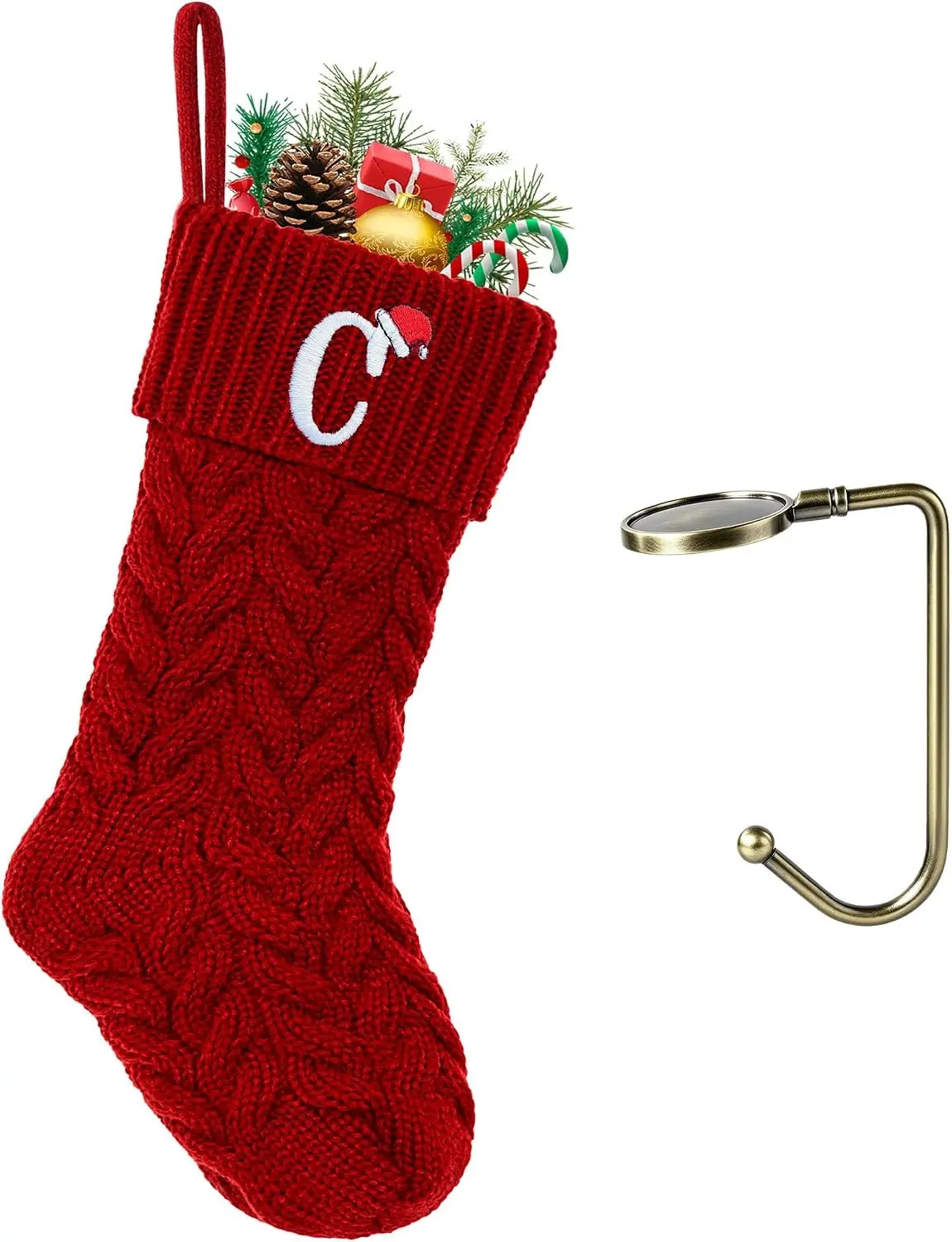 Initial Christmas Stockings,Monogram Letter Stocking Knit Family Stockings | 18 Inches Large Xmas Stockings, Holiday Stockings for Fireplace Christmas Party Decoration (Red C)
