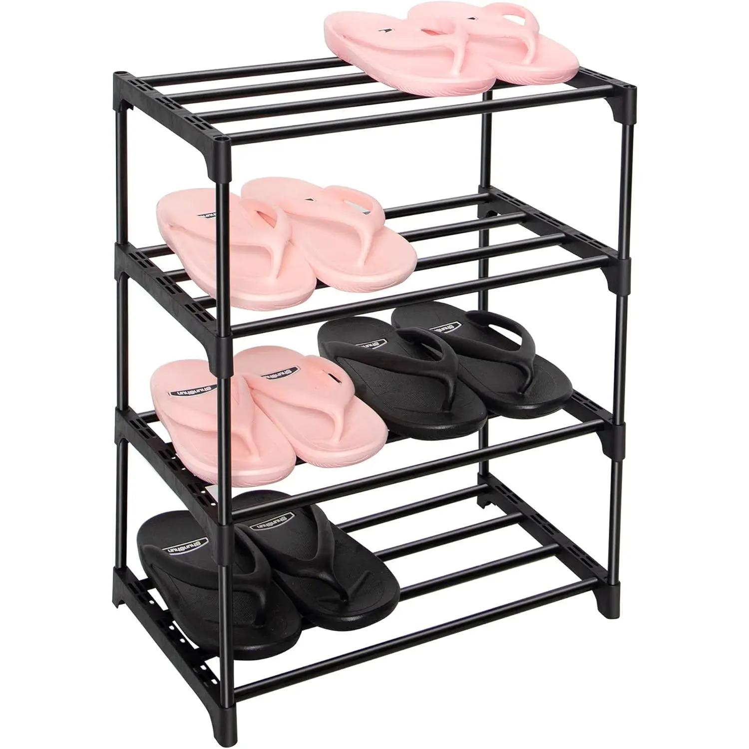 Upgrade 4-Tier Small Shoe Rack, Metal Stackable  Shoe Shelf Storage Shoe Stand Organizer for Closet Entryway Hallway,Zapateras Organizer for Shoes(Black)