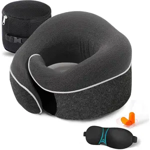 Travel  Pillow Chin Support Pillow Adjustable  Pure Memory  ,   Design Soft  Full  Surround Pillow Sleep for , Airplanes &  (Black)