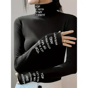 Women's High Neck Long Sleeve T-Shirt, Slim Fit Casual Top for Spring & Fall, Ladies Fashion Basic Layering TeeGift