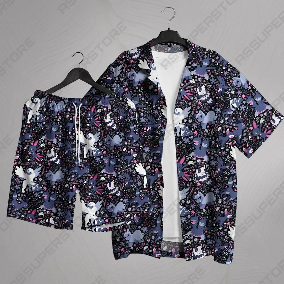 Umbreon Absol Hawaiian Shirt Tropical Button Up Shirt Cute Summer Gift Outfit Unisex Beach Set Shiny Mega Absol Umbreon Shirt Gifts