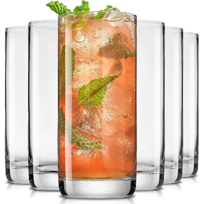 13oz Highball Glasses, 6pc Tall Glass Sets. Lead-Free Crystal Drinking Glasses. Water Glasses, Mojito Glass Cups, Tom Collins Bar Glassware, and Mixed Drink Cocktail Glass Set