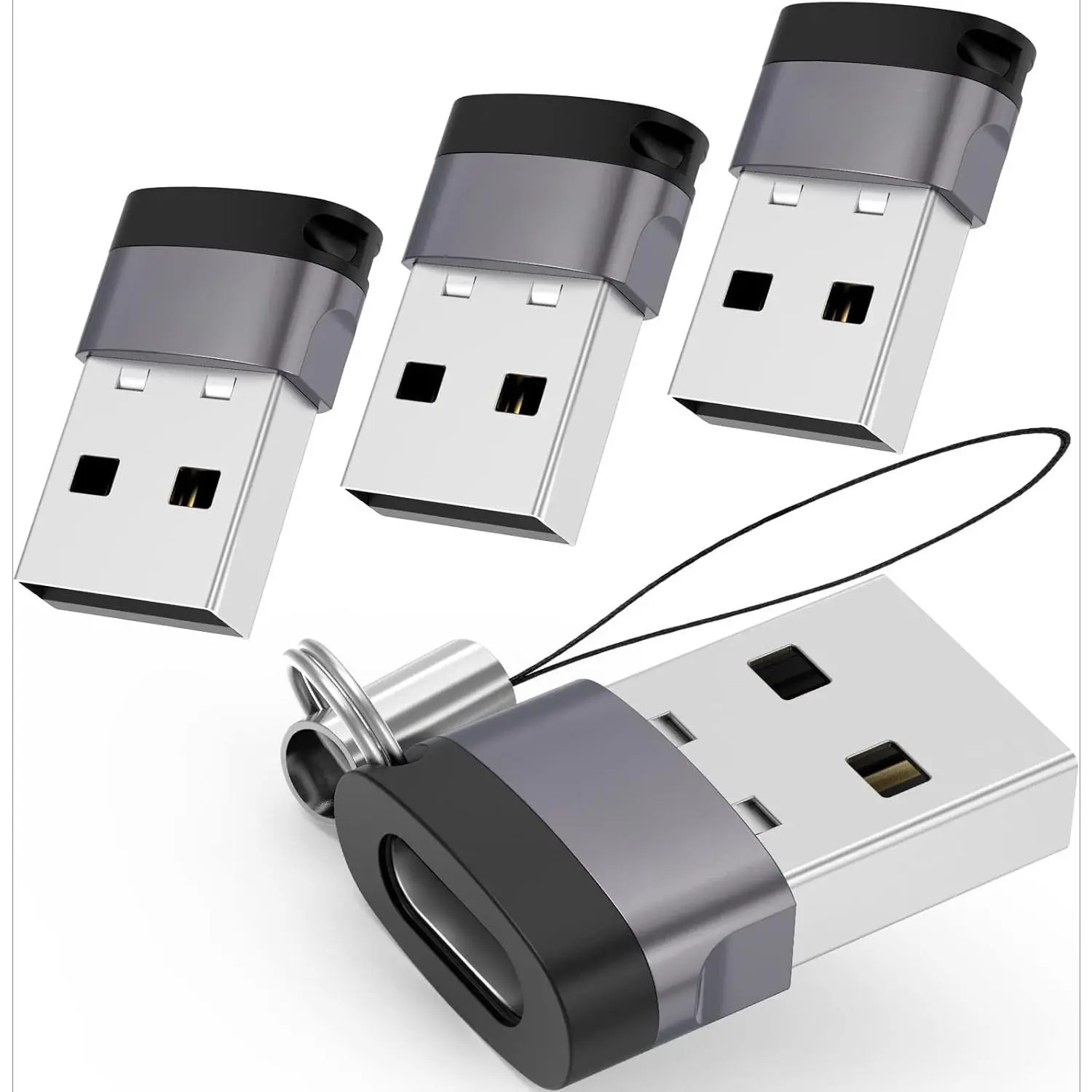 F-APT07  USB C to USB Adapter (4 Pack),USB-C Female to USB Male, Type C to USB A Converter Compatible with Apple MagSafe, iPhone 11 12 13 14 15 Pro Max, Samsung Galaxy Note,Google Pixel etc, Grey