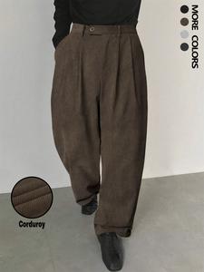 men's solid color button fly side pocket corduroy carrot pants, loose-fitting casual comfy zipper trousers for daily wear, woven bottoms for all seasons