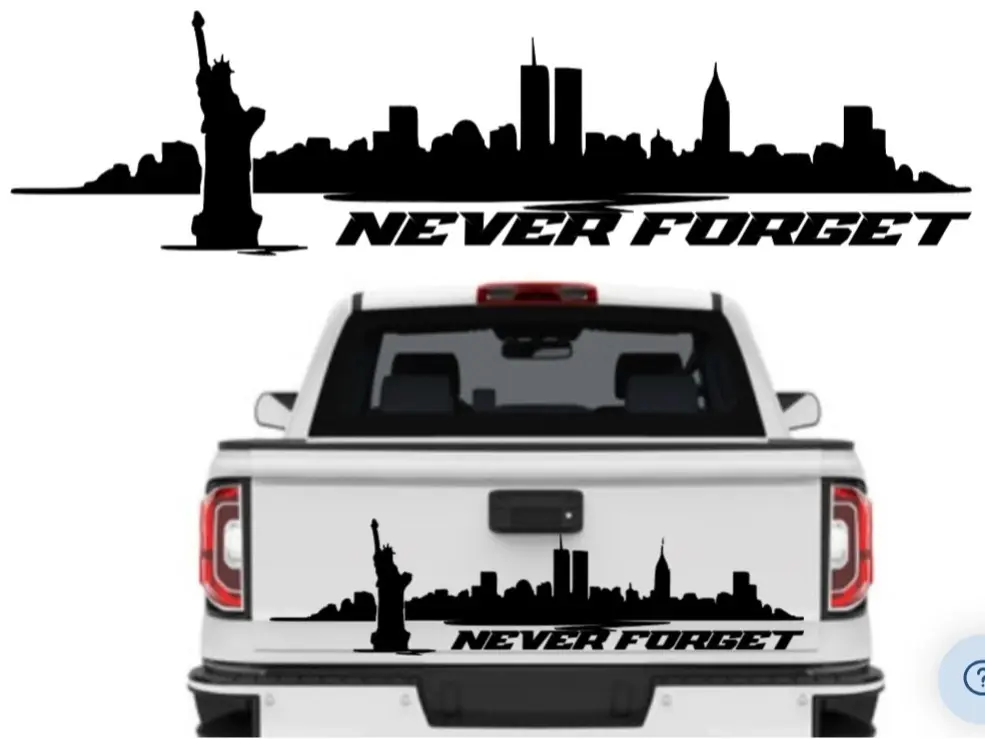 9/11 Never Forget New York Scenery, Tailgate Decal , 44" x 11", Self Adhesive, Vinyl window decal