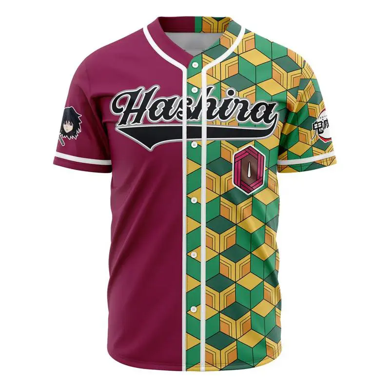 AniBase Club Anime Demon Slayer Tomioka Giyuu Baseball Jersey Kimetsu No Yaiba Cosplay Shirt Unisex Otaku Anime Fan Gift Premium All-Over Print 100% Polyester Warp Knitted Fabric
