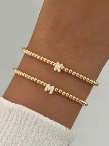 Letter Design Beaded, Fashionable Jewelry for Women & Girls, Trendy All-match & Exquisite Jewelry for Birthday Gift, Letter Link Bracelet