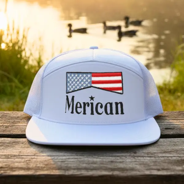 Merican American Flag Trucker Hat for Men & Women – Embroidered Mesh Snapback Baseball Cap, Hunting & Outdoor Lifestyle Hat