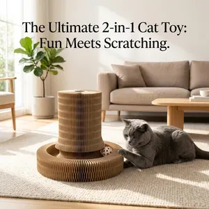 Interactive Cat Scratcher Pad with Ball Track – Foldable Cardboard Cat House, Cat Bed and Activity Toy for Indoor Cats