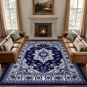 1pc Luxury Area Mat Bohemian Persian Carpet Non-Slip Backing Machine Washable 100% Polyester Fiber Perfect for High Traffic Areas Such As Living Rooms Bedrooms And Indoor Spaces Bohemian Floral Mat