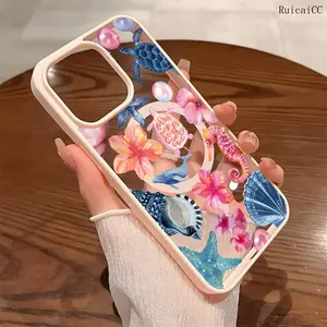 Marine life Sea turtle Whale Floral Pattern Premium Magnetic Phone Case for iPhone11/12/13/14/15/16/17 promax Air y2k cased MagSafe Ready, Anti-Fall Design | Perfect for Everyday Use Cellphone Screen Protector Cover