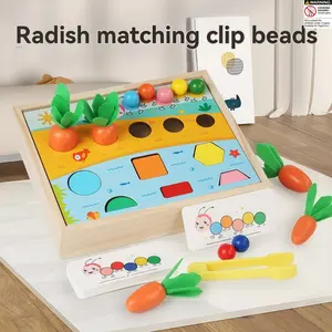 Montessori Wooden Rattle Match Bead Set, Multifunctional Sensory Training Box, Hand-Eye Coordination, Color Shape Recognition, Kids Toy, Sensory Activity Board