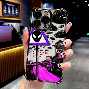 Alien Spaceship Graffiti Pattern New Quad-Corner Drop Protection Phone Case for iPhone 17, 16, 15, 14, 13, 12, 11/iPhone 16, 15, 14 Plus/iPhone 17, 16, 15, 14, 13, 12, 11 Pro/iPhone 17, 16, 15, 14, 13, 12, 11 Pro Max, Air Accessories - Perfect Gift for Al