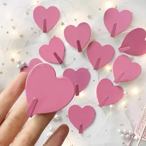 Heart Shaped Adhesive, 3/5/10/20pcs Rustproof Reusable Key Hook, Punch Free Home Storage Hook, Home Organizer Hook for Living Room, Bathroom, Towel, Clothes, Valentine's Day Gift Idea, Decoration