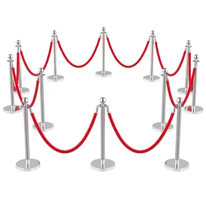 Silver Crowd Control Stanchions 12PCS with 10 Velvet Ropes,Stainless Steel Post and Filled Base, Retractable Safety Barriers for Hotel, Wedding, Theater, Event