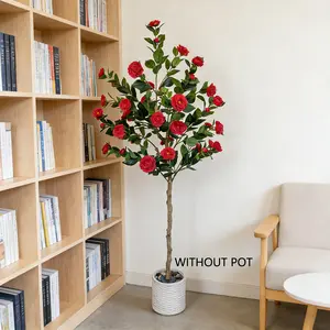 1Pcs 90-180cm Artificial Plant Red Camellia Tree, Artificial Faux Plants, Suitable for indoor/outdoor decoration, ideal for home decor, House Plants Decor, Perfect for festive decorations, Suitable for planters and lawns
