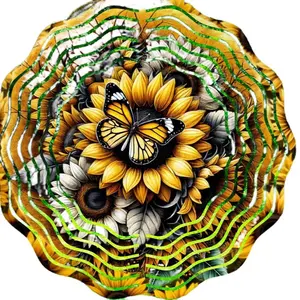 3D Sunflowers Wind Spinner with Butterfly Design for Outdoor Garden Decorations