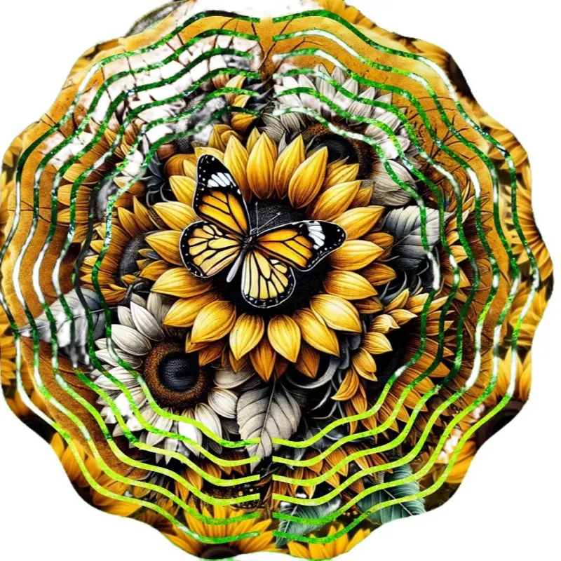 3D Sunflowers Wind Spinner with Butterfly Design for Outdoor Garden Decorations
