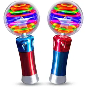 7.5 Inch Light Up Magic Ball Toy Wands for Kids, Set of 2, Flashing LED Wands for Boys and Girls, Thrilling Spinning Light Show, Batteries Included, Fun Gift or Birthday Party Favor
