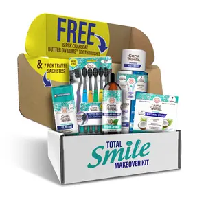 Charcoal Total Smile Makeover Kit, Perfect Smile Package - GuruNanda Oil Pulling, Mouthwash, Whitening Strips &  Toothbrushes