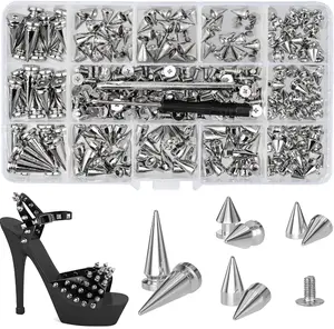 360 Pcs Punk Spikes and Studs Kit, Multiple Size Cone Spikes for Clothes, Punk Rock Style Studs and Spikes for DIY Leathercraft Decoration, Suitable for Clothing, Dog Collars, Belts, Bags (15.53oz)