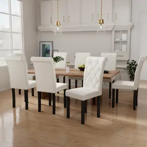 High-Back Upholstered Dining Chairs Set of 8,With Tufted,Rolled-Up Solid Wood Legs & Nailhead Trim For Home, Restaurant, Hotel Decor