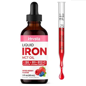 Hrvsta Liquid Iron Supplement for Women and Men - Iron Drops with B6, B9, B12, Vitamin C for Anemia, Blood Builder, Folate for Red Blood Cell and Immune Support MCT Oil (2 Fl Oz, Mixed Berry)