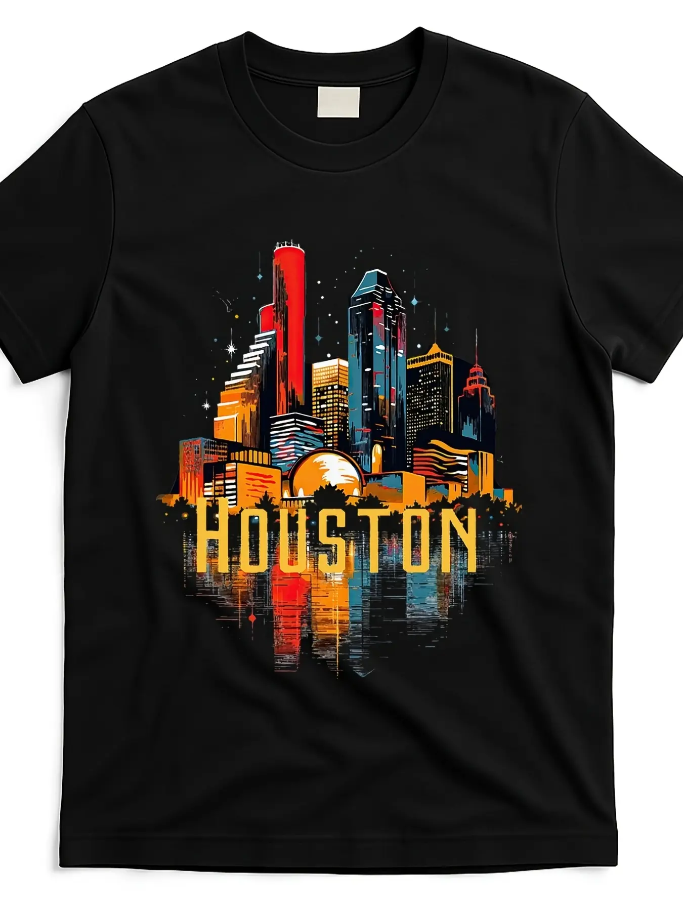 Houston, Texas Downtown Skyline T-Shirt for Both Men And Women, Featuring a Printed Design for Summer 2026 with Short Sleeves And a Weight of 180G