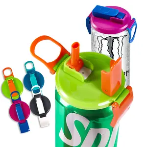 PopLid Upgraded Soda Can Lids with Straws 4 Pack 4 Colors - BPA Free, one-touch opening, more secure lid, non-slip and reusable, can open soda cans and canned foods.