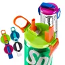 PopLid Upgraded Plastic Cup Lids with Silicone Straws (4-Pack, 4 Colors) - BPA-Free Drink Set, 1-Touch Opening, Tight Seal, Non-Slip Reusable, Leak-Proof for Soda, Canned Foods
