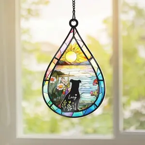 Custom Dog Memorial Suncatcher With Name And Date, Personalized Teardrop Dog Memorial Suncatcher , Puppy Loss Gift,In Loving Memory