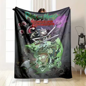 Rick and Morty vs Dungeons and Dragons Flannel Blanket Sci Fi Fantasy RPG Art D20 Die Print Soft Warm Fuzzy Throw Perfect for Gamer Room Dorm Bedroom Sofa Funny Gift